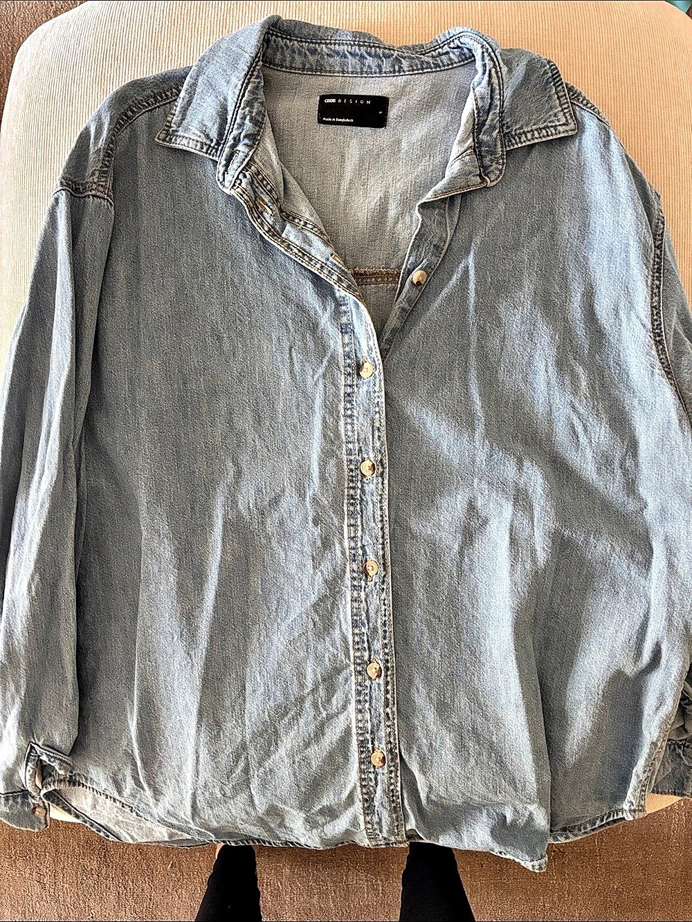 ASOS Denim Button-Down Shirt in Blue Size Small Like New